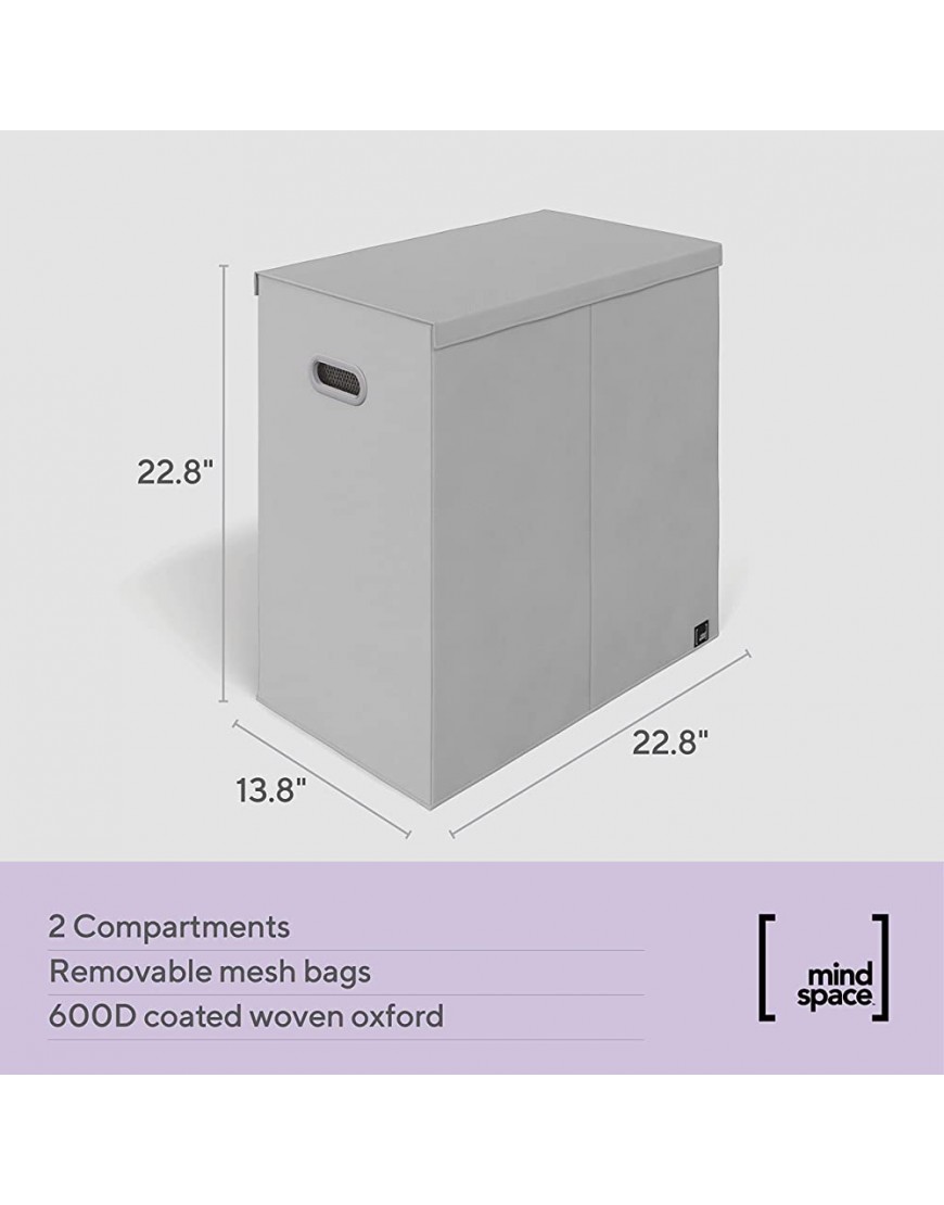 Mindspace Double Laundry Hamper with Lid and Removable Mesh Bags Woven Canvas Laundry Basket Organization for Bathroom Bedroom Kids Baby Cool Gray Oxford Collection - BZ4S8KCW0