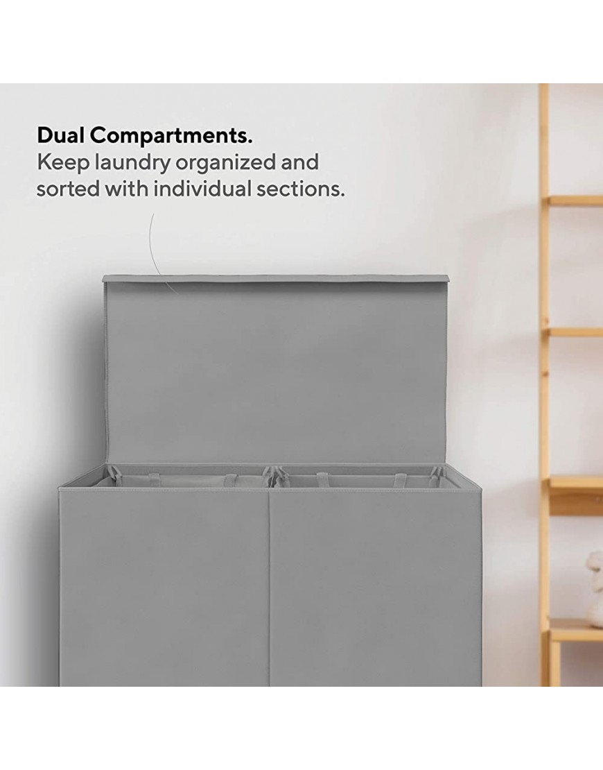 Mindspace Double Laundry Hamper with Lid and Removable Mesh Bags Woven Canvas Laundry Basket Organization for Bathroom Bedroom Kids Baby Cool Gray Oxford Collection - BZ4S8KCW0