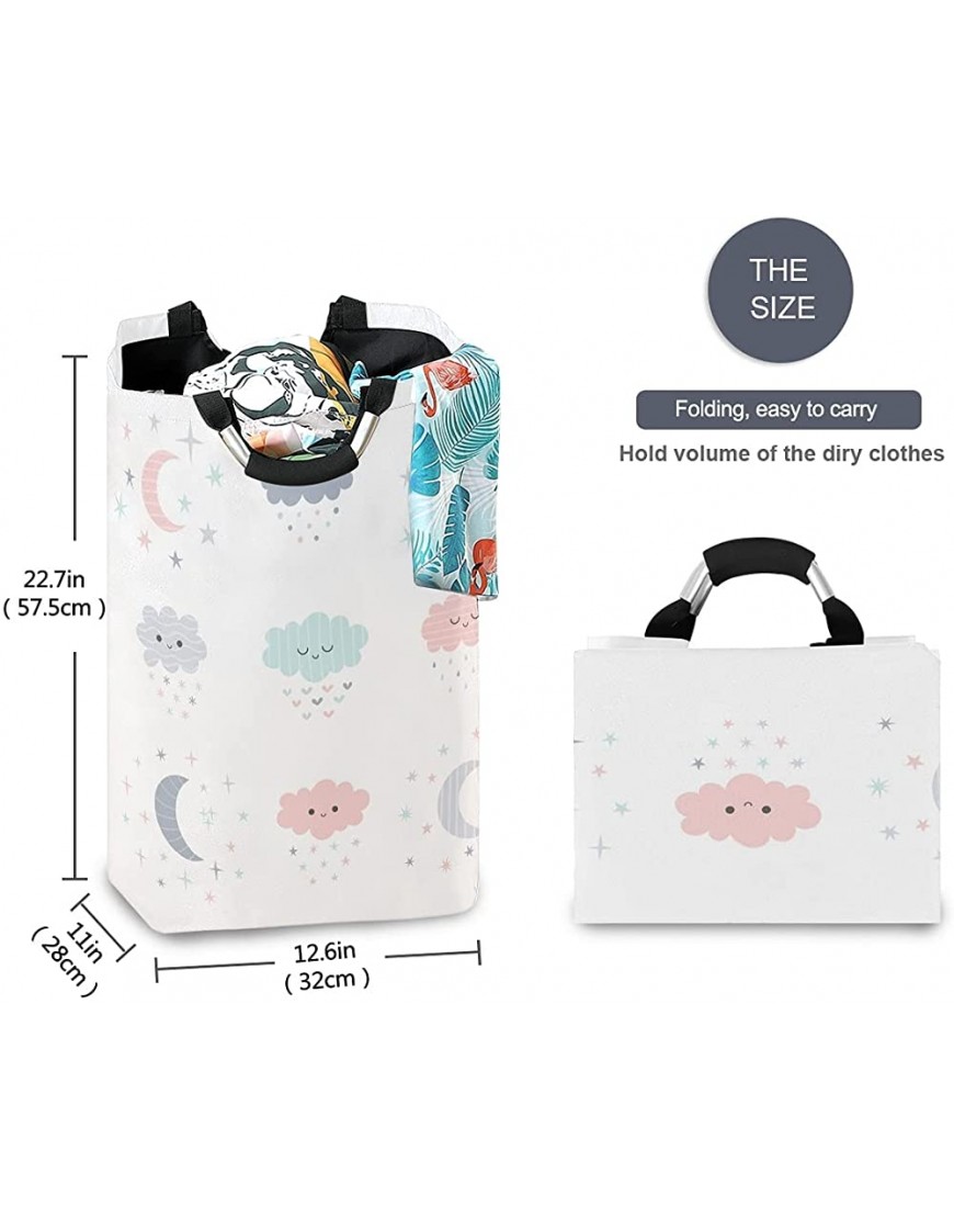 OREZI Smiling Clouds Moon Stars Laundry Hamper,Waterproof and Foldable Laundry Bag with Handles for Baby Nursery College Dorms Kids Bedroom Bathroom - BH3I1NUHE