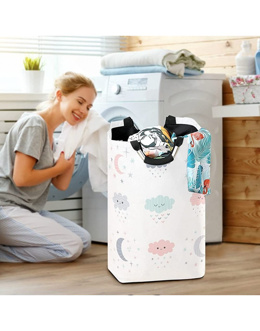 OREZI Smiling Clouds Moon Stars Laundry Hamper,Waterproof and Foldable Laundry Bag with Handles for Baby Nursery College Dorms Kids Bedroom Bathroom - BH3I1NUHE