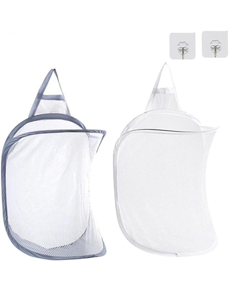 Pop-up Hanging Laundry Hamper,Foldable Baby Kids Dirty Clothes Basket Over The Door Mesh Hamper Easy to Open and Fold for Store Cloth Toy Camping Hotel Use 2 Pack,Gray + White - BUIF0QO9P
