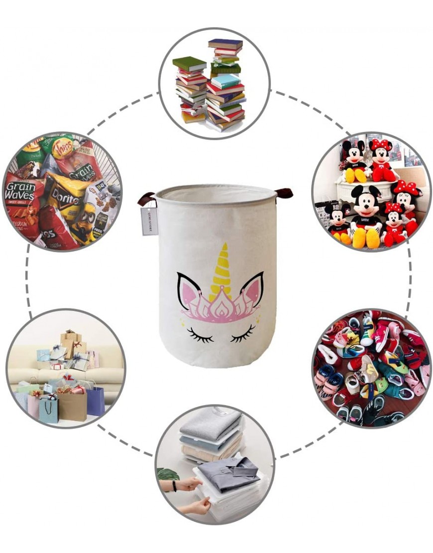 QIMI Laundry Basket Canvas Storage Bin Organizer for Toy Box Gift Baskets Laundry Hamper Nursery Hamper lotus&unicorn - BA12G7AL8