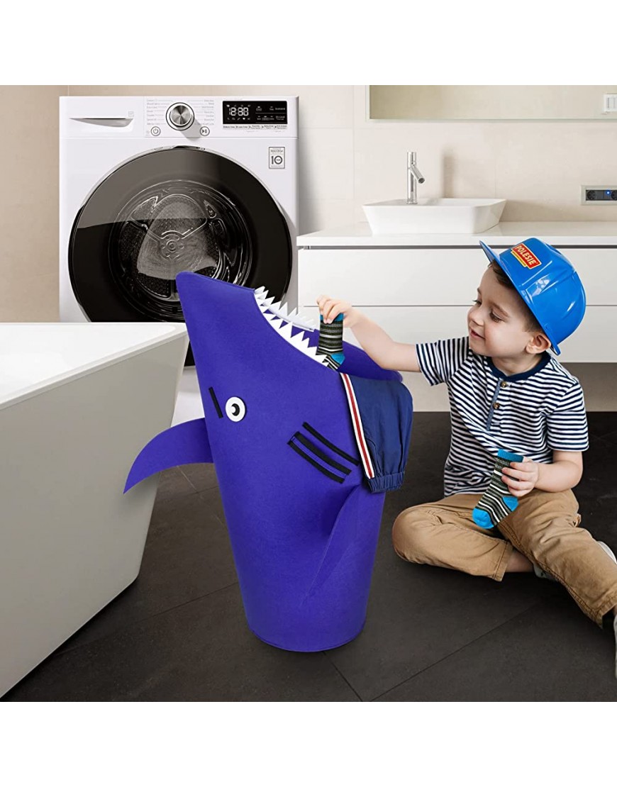Shark Laundry Basket for Kids Laundry Hamper for Boys Girls Baby Hamper for Nursery Toy Storage Baskets Large Storage Bin with Handles Clothes Hamper Storage Bins for Toys Room Bedroom Bathroom Blue - B7RN2WNPE