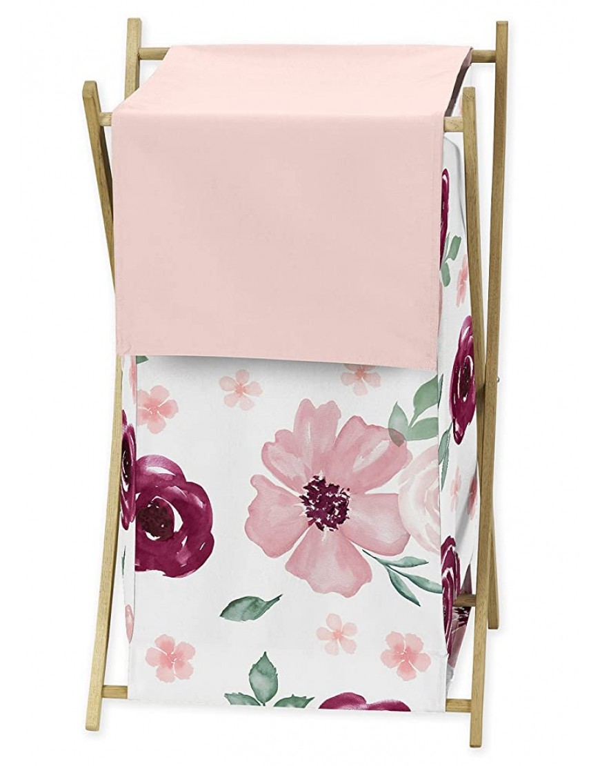 Sweet Jojo Designs Burgundy Watercolor Floral Baby Kid Clothes Laundry Hamper Blush Pink Maroon Wine Rose Green and White Shabby Chic Flower Farmhouse - BW13K03O5