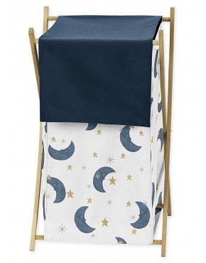 Sweet Jojo Designs Moon and Star Baby Kid Clothes Laundry Hamper Navy Blue and Gold Watercolor Celestial Sky - BRNCBXMTQ
