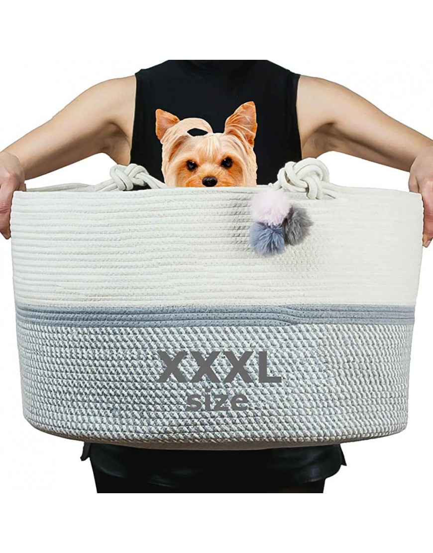 XXXL Cotton Rope Basket Extra Large Size Soft and Safe for Kids Babies Puppies Dog Toys Basket Laundry Hamper Storage Organizer for Baby Clothes Pillows and Blankets Living Room Nursery Woven Bin - B7H6CB2ZS