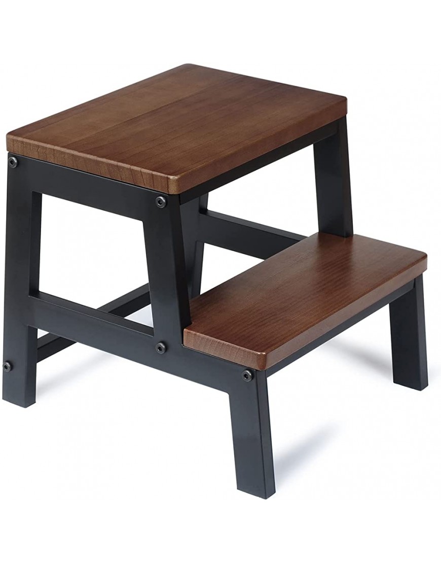 2-Step Bedside Step Stool Holds Up to 500lb -Assembly Required Dark Walnut - B6AJOD6G3