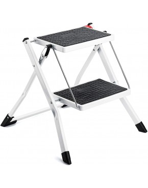 ACSTEP 2 Steel Step Stool Step ladders for Adults and Kids Lightweight White Folding Two Step Ladder Sturdy and Anti-Slip Wide Pedal Steel Ladder Mini-Stool 300lbs White - BMEM4GKHP
