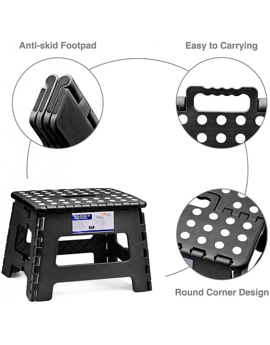 ACSTEP Folding Step Stool for Adults-11 Height Lightweight Plastic Stepping Stool. Foldable Step Stool Hold up to 300lbs Non Slip Collapsible Stool Black - BYQFWWEXY