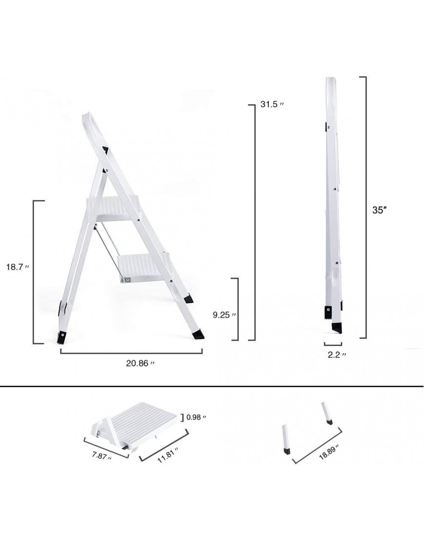 ACSTEP Step Ladder Folding Step Stool Ladder with Handgrip Anti-Slip Sturdy and Wide Pedal Multi-Use for Household and Office Portable Step Stool Steel 500lbs White 2 Step - BG6RXR24R