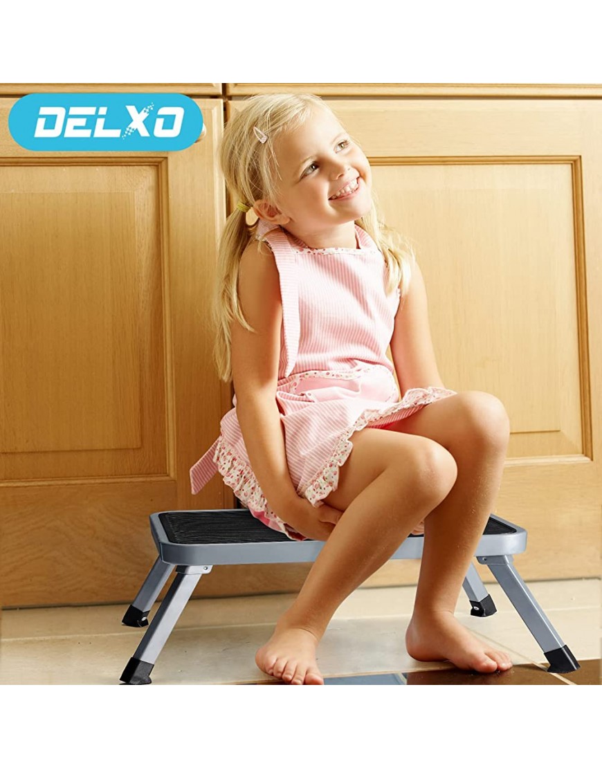Delxo Folding Step Stool 1 Step Ladder for Adults Portable Lightweight Steel Metal Step Ladders with Non Skid Rubber Platform,330lbs Footstool Sturdy One Step Stool Ladder for Kids Seniors at Kitchen - B8J18H7AQ