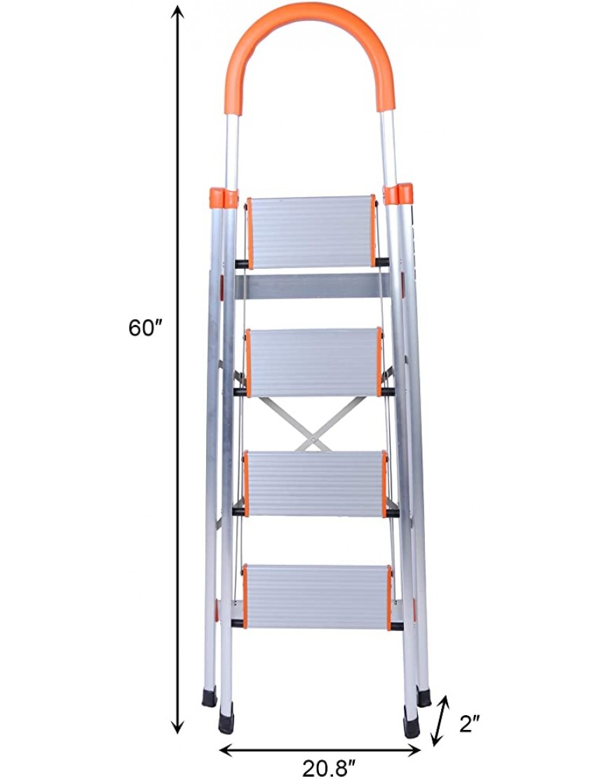 Dporticus 4-Step Ladder Duty Step Stool Steel Frame Stool Folding Ladder with Hand Grip,Silver and Orange - BN2GOUCMP