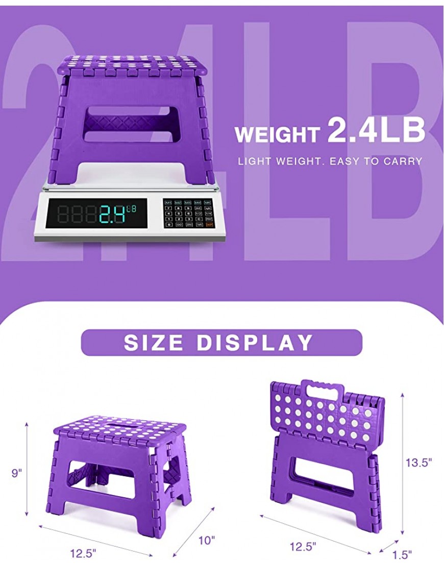Dyforce Non-Slip Folding Step Stool 9 inch Height Heavy Duty Foldable Stool for Adults Kids Small Step Stool Camping Stepping Stool Purple - BH0STDHOE