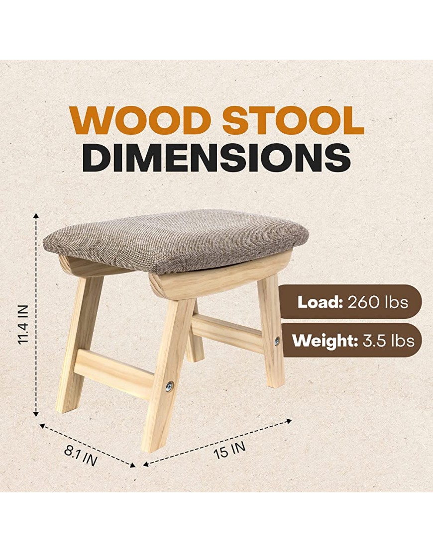 Emerging Green Gray Wooden One Step Stool Cushioned Saddle Wooden Stool Natural Rubberwood Sitting and Stepping Stool 15 x 10.3 x 11.4 - BP8P33C1W