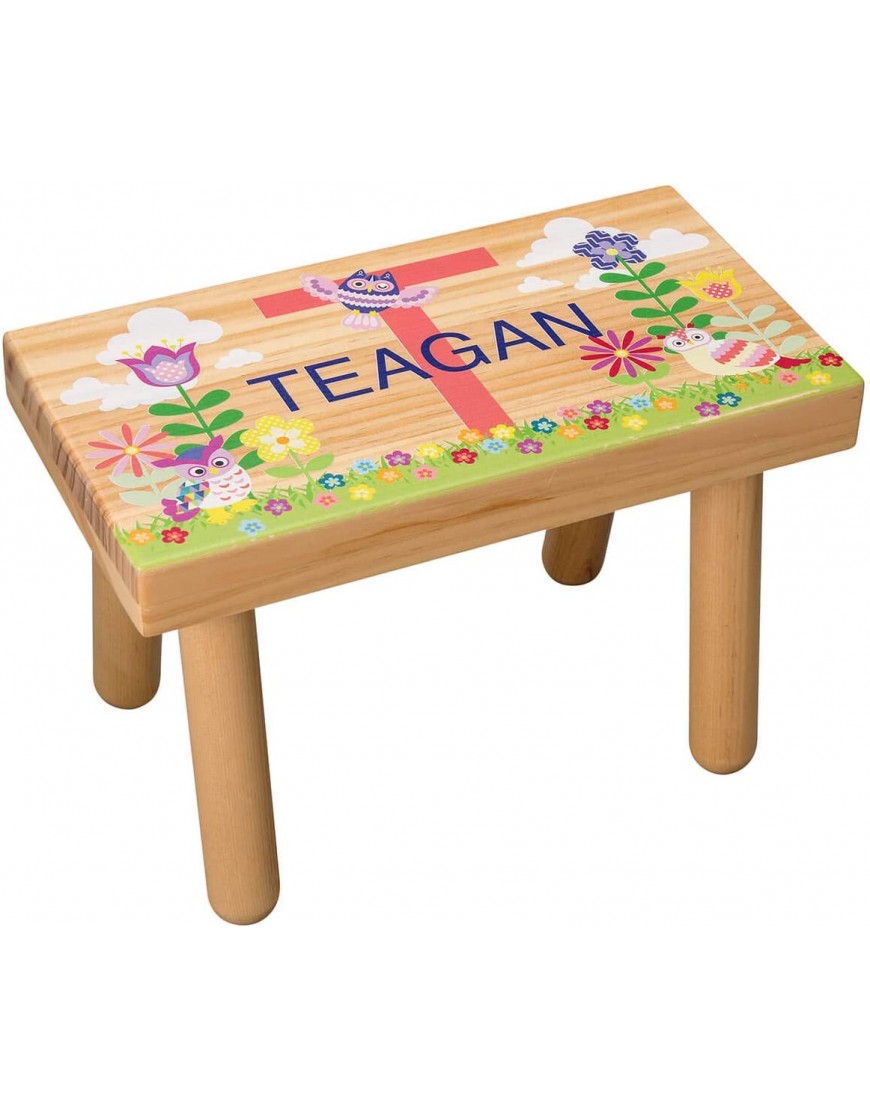 Fox Valley Traders Personalized Children’s Step Stool Customized with Kid’s Name Flowers and Owls Design - BHGH4XW1Y