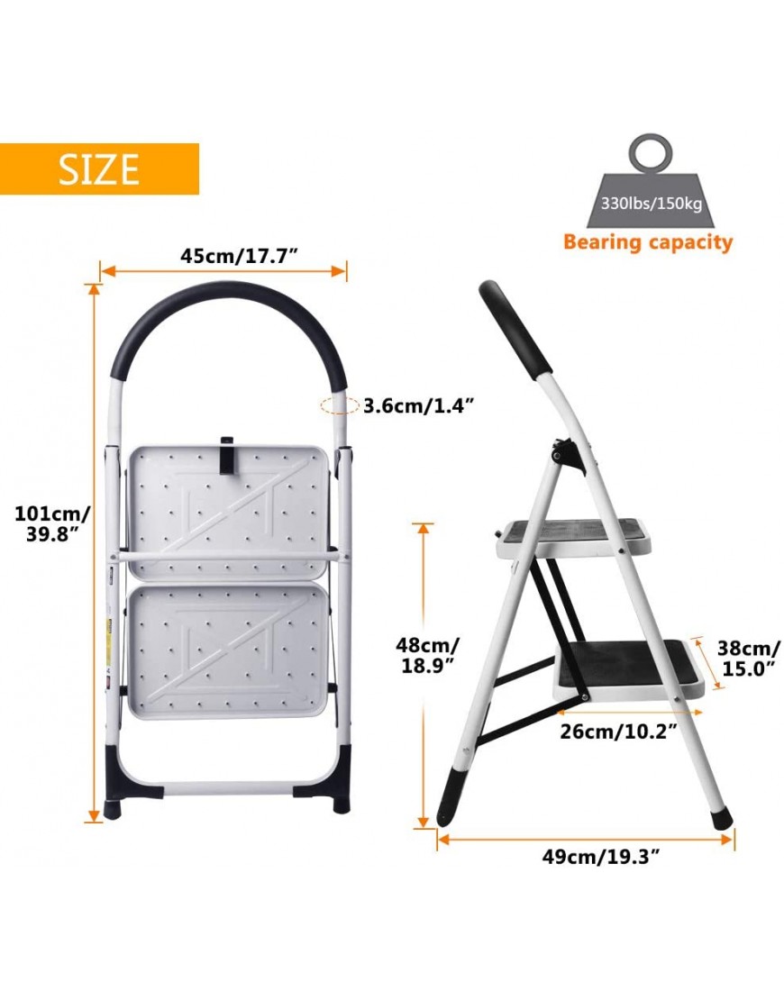 Gimify 2 Step Stool Folding Step Ladder Steel Stepladders Upgraded Version Non-Slip Sturdy Steps Wide Pedal with Comfortable Hand Grip for Home Kitchen Garden Office 330 lbs - BEO7AR58W