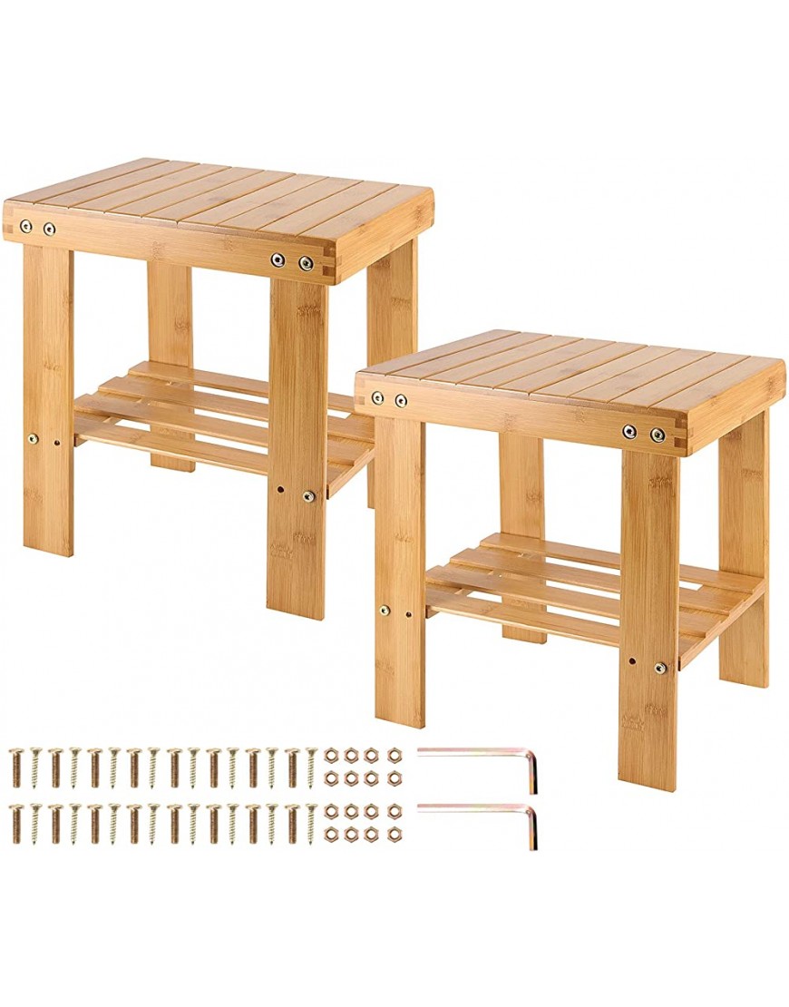 HOIGON 2 Pack 13 Inches Bamboo Step Stool Bamboo Foot Stool with Storage Shelf Bamboo Stepping Stool for Home Garden,Bathroom - B99F805LP
