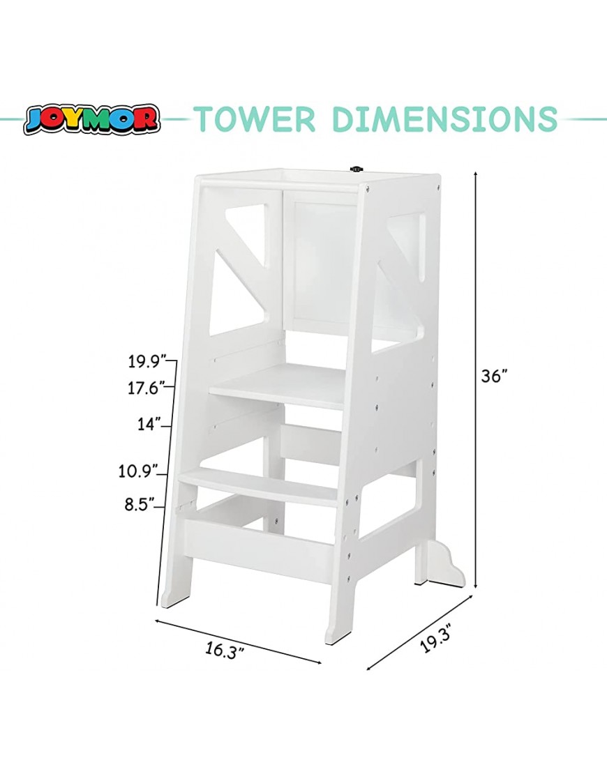 JOYMOR Kids Kitchen Step Stool Wooden Learning Stool with with Safety Rail & Chalkboard Adjustable Kitchen Counter Mothers' Helper Toddler Standing Tower White - BU5W67GXS