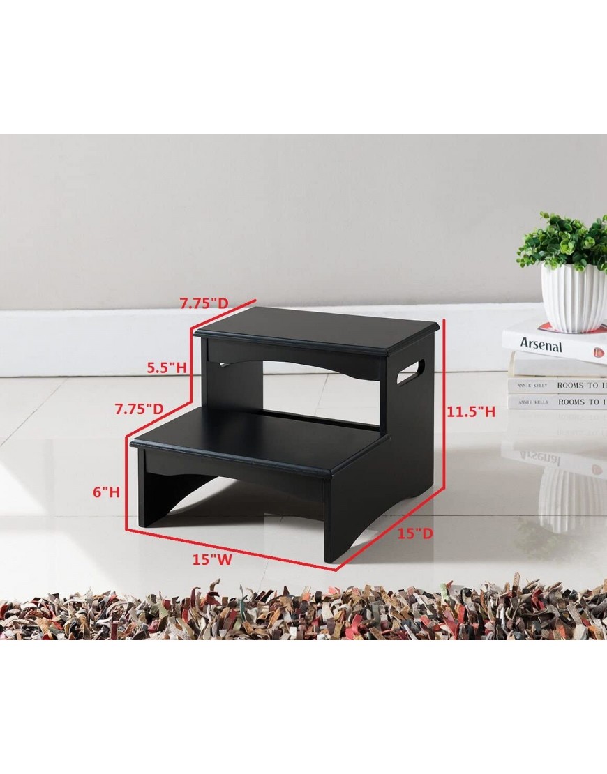 KB Designs 2 Step Wood Step Stool for Kitchen Bathroom Bedroom Living Room Black - BZWIB9S3Y