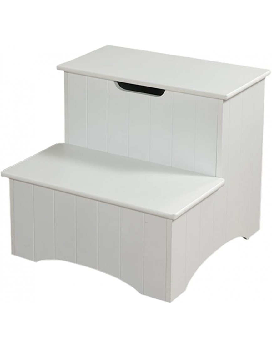 Kings Brand Large White Finish Wood Bedroom Step Stool With Storage - B10J1SOEL