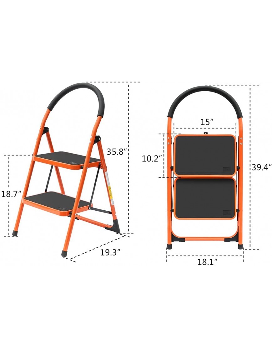 LUISLADDERS 2 Step Stool Folding Lightweight Step Ladder Steel Ladder with Hand-Grip and Non-Slip Wide Pedal 330lbs EN131 - BIZFN2TAU