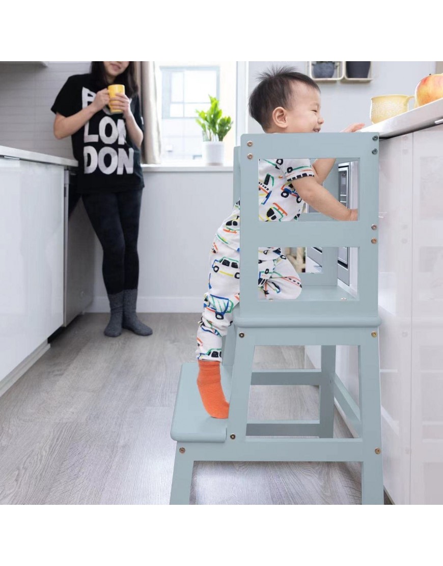 Popin Lover Kitchen Step Stool for Kids and Toddlers with Safety Rail Kids Step Stool Standing Tower Learning Stool for Bathroom& Kitchen - BTEVQ9ASD
