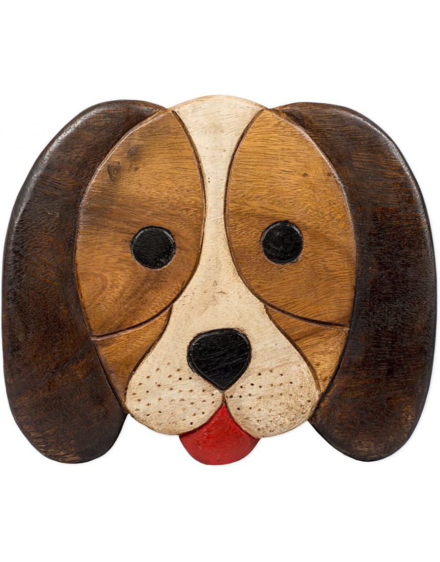 Puppy Dog Design Hand Carved Acacia Hardwood Decorative Short Stool - BRM4FSRP7