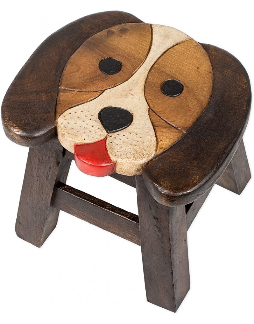 Puppy Dog Design Hand Carved Acacia Hardwood Decorative Short Stool - BRM4FSRP7