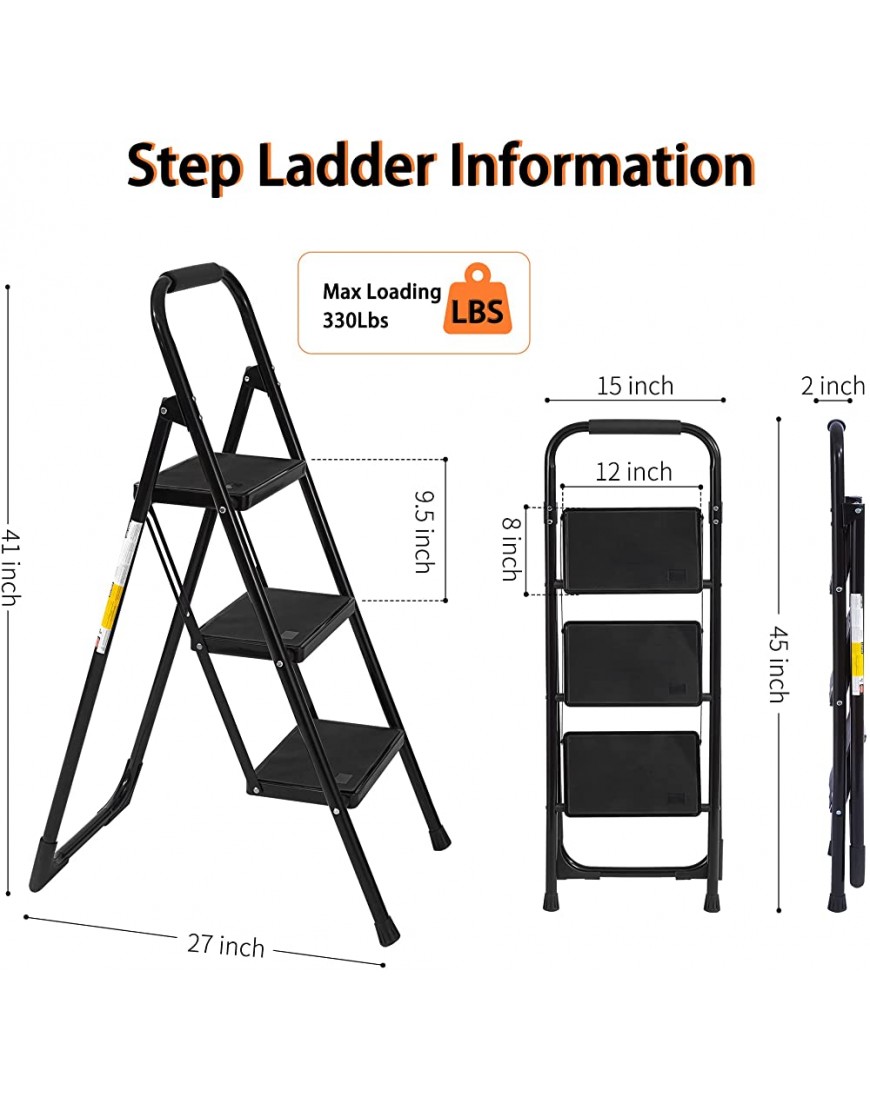 Step Ladder Step Stool Ergonomic Folding Step Stool with Wide Anti-Slip Pedal Sturdy Step Stool for Adults Multi-Use for Household Kitchen Office Step Ladder Stool - B2ZI8PC33