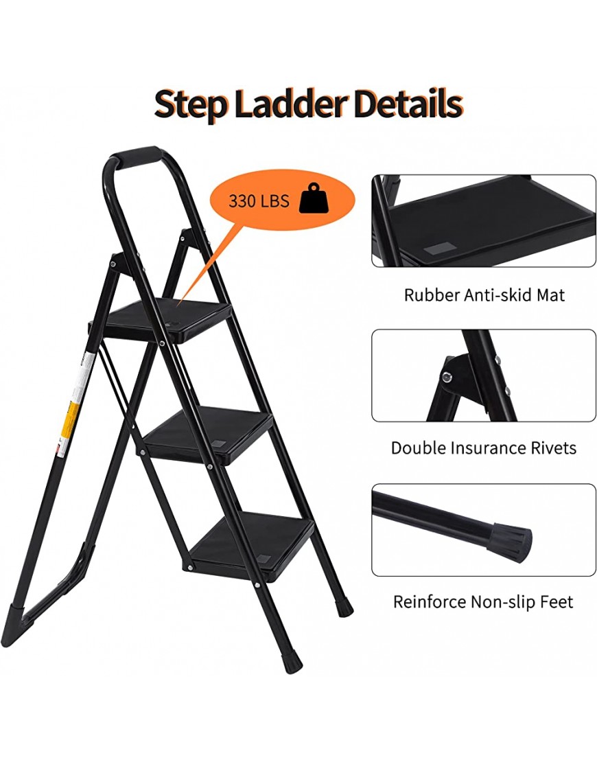 Step Ladder Step Stool Ergonomic Folding Step Stool with Wide Anti-Slip Pedal Sturdy Step Stool for Adults Multi-Use for Household Kitchen Office Step Ladder Stool - B2ZI8PC33