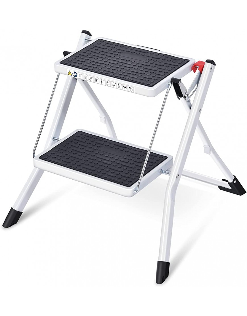 TOOLF Step Ladder Double Side Folding Step Stool 2 Step Portable Ladder with handdle Large Platform,Slim Household Stepladder with Milti-fuction - BLKIZGBQI