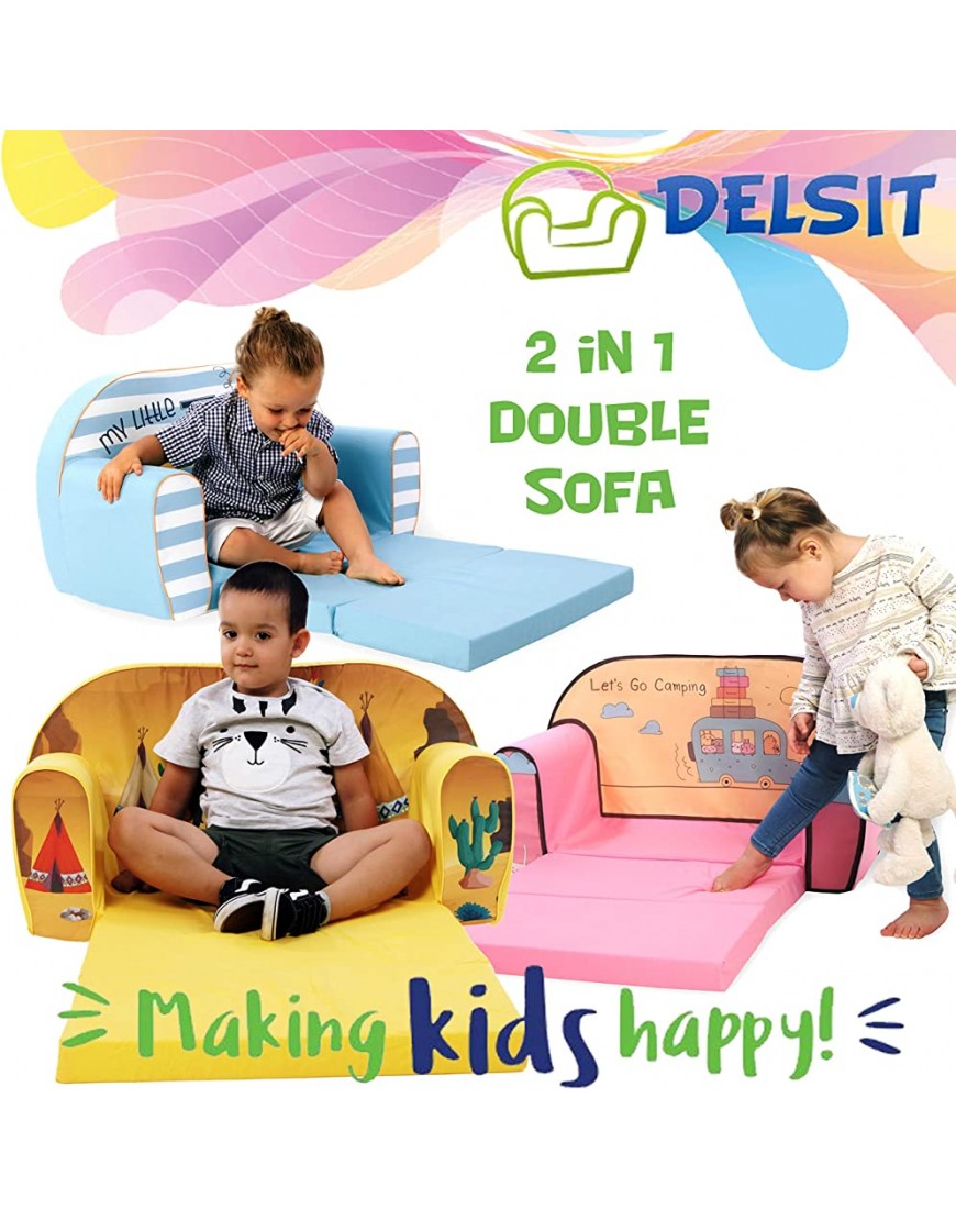 DELSIT Toddler Couch & Kids Sofa European Made Children's 2 in 1 Flip Open Foam Double Sofa Kids Folding Sofa Kids Couch Comfy fold Out Lounge Mermaid - BNGDAI2AZ