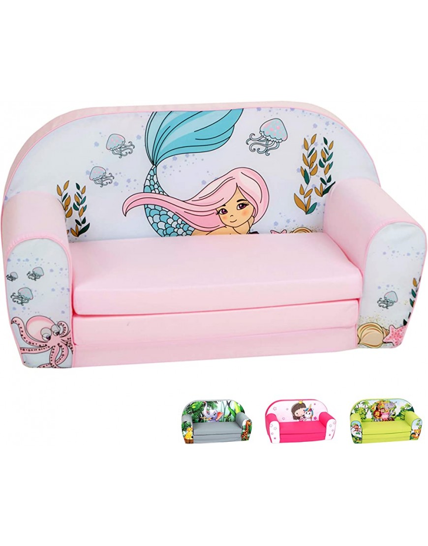 DELSIT Toddler Couch & Kids Sofa European Made Children's 2 in 1 Flip Open Foam Double Sofa Kids Folding Sofa Kids Couch Comfy fold Out Lounge Mermaid - BNGDAI2AZ
