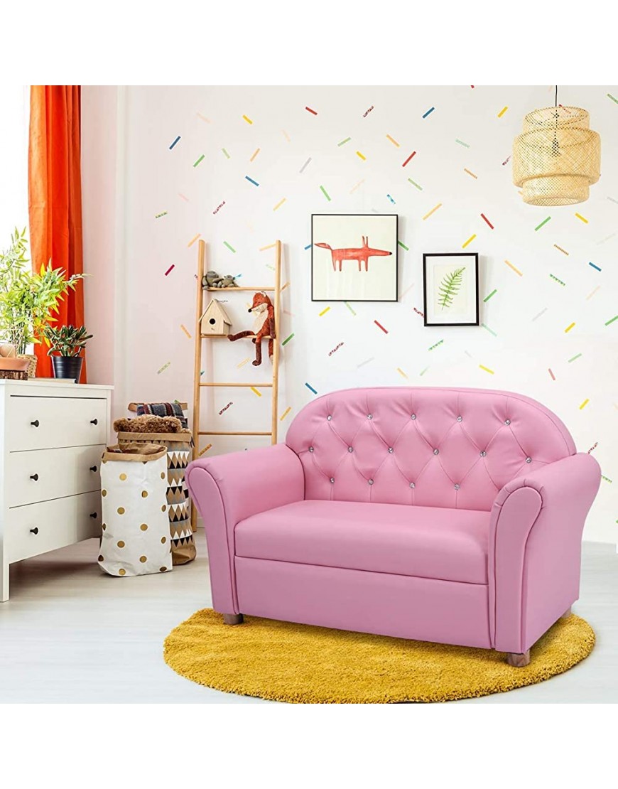 Fireflowery Kids Sofa 37-inch Couch Lounger Chair w Sturdy Wood Construction & PU Leather Upholstered Mini Double Foam Play Couch for Toddlers Preschool Girls Pink - B6CZCADVW