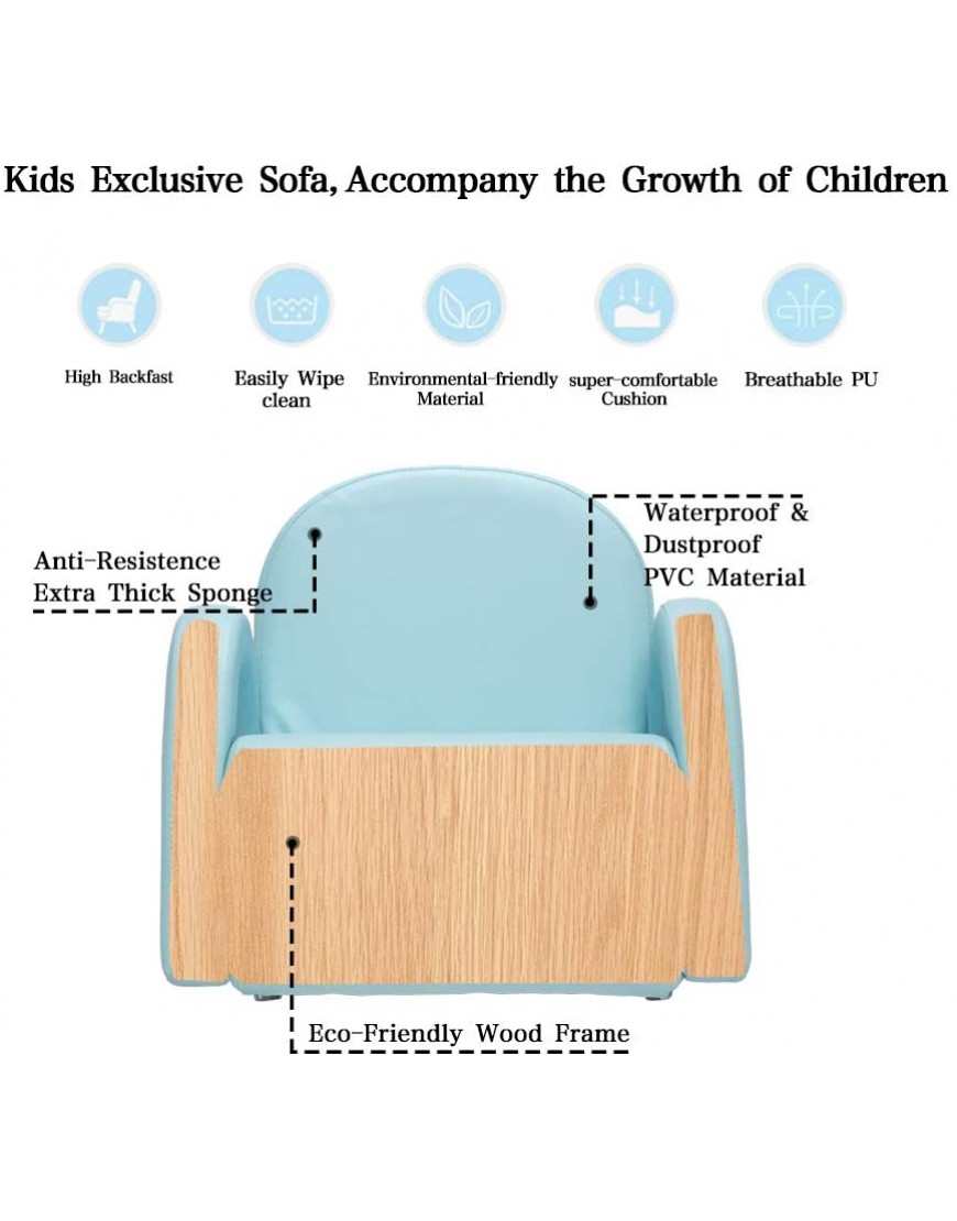 JOYMOR Kids Sofa Couch Armrest Children Chair Multifunctional Upholstery Sofa for Preschool Toddlers Children's Furniture Ideal Children Gift Blue - BA4KZSIZ2