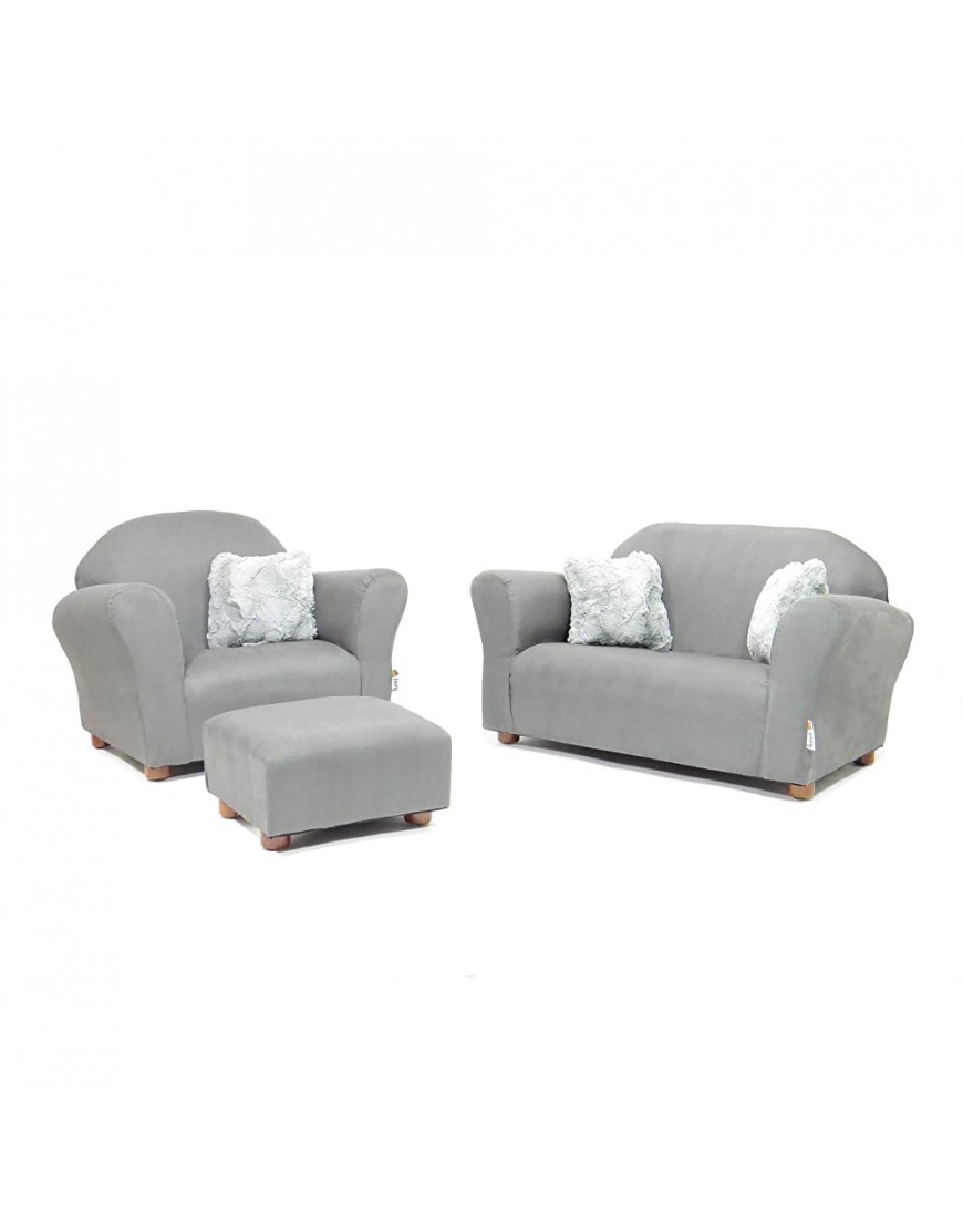 Keet Plush Childrens Set Sofa Chair and Ottoman Grey - BJPBJ8PBQ