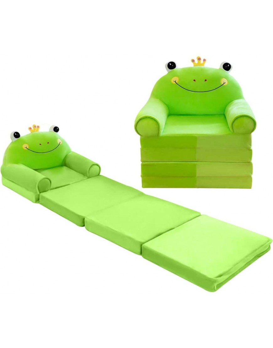 Kelendle Foldable Kids Sofa Backrest Chair Convertible Sofa Recliner Toddler Armchair Lazy Couch Plush Floor Seat Nap Mat Upholstered Daybed Children's Flip Open Sofa Bed Green Frog - BAK9I7KQ1