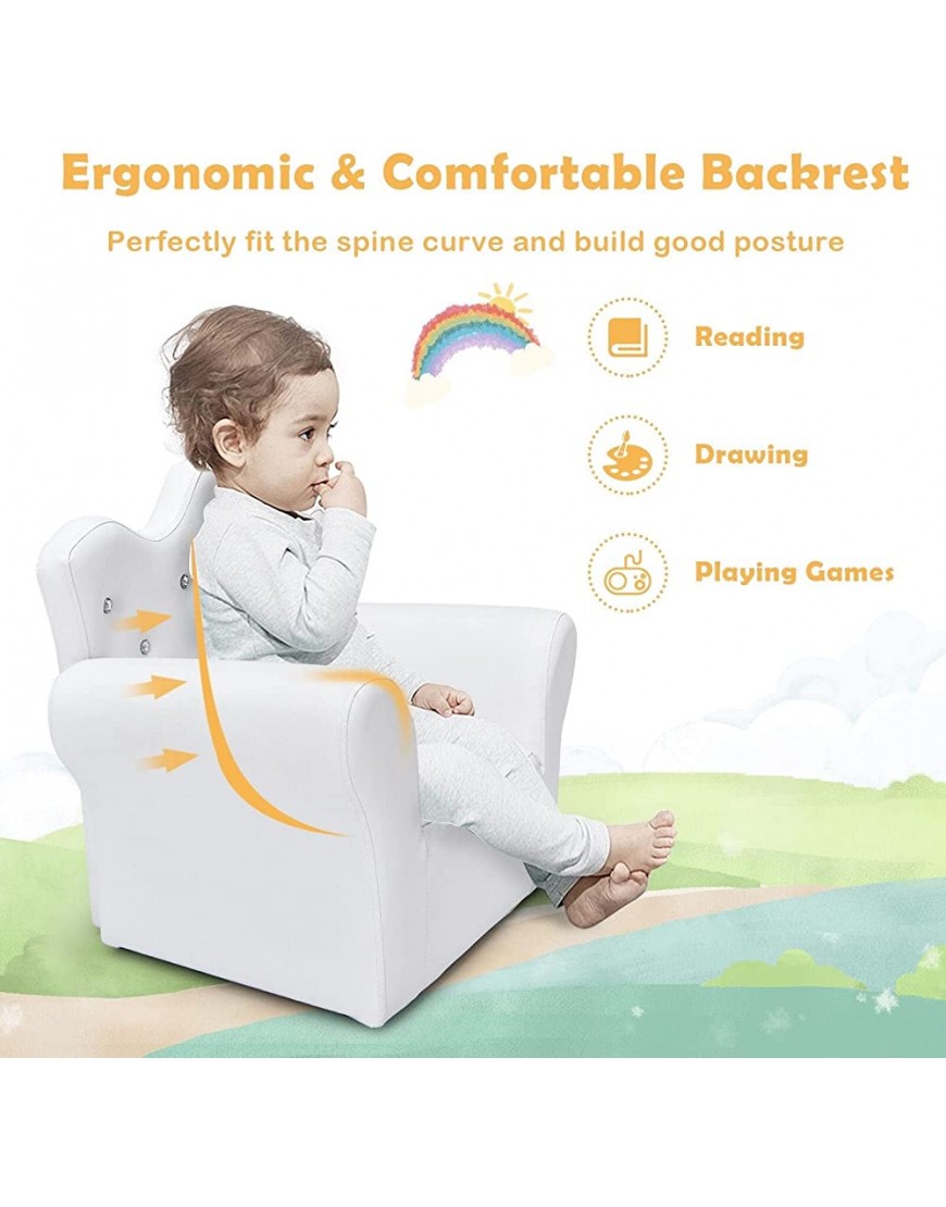Kids Sofa Armrest Chair Couch Children Toddler Birthday Gift w Ottoman HW54194WH United States - BADKDUGMM