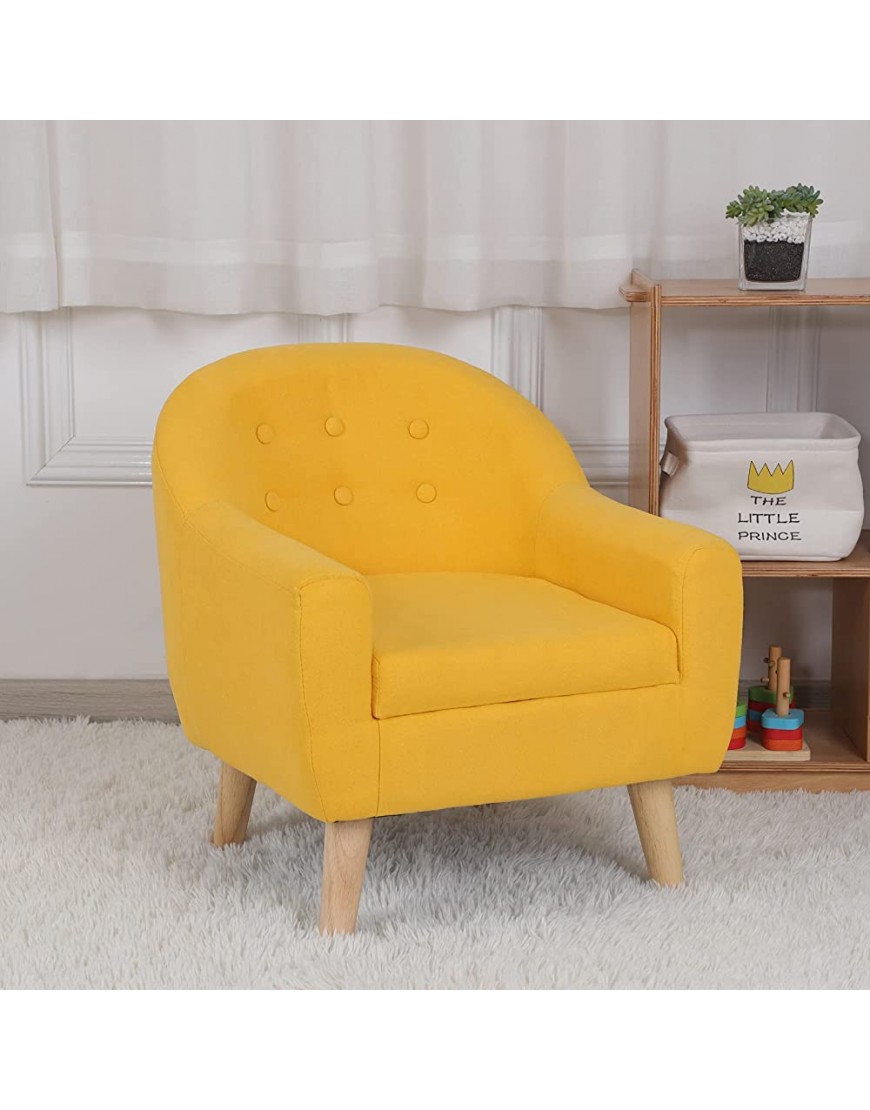 Kids Sofa Linen Fabric Kids Upholstered Chair Wood Frame Toddler Couch with Wooden Legs for Children Gift Yellow - B7KTY5QHT