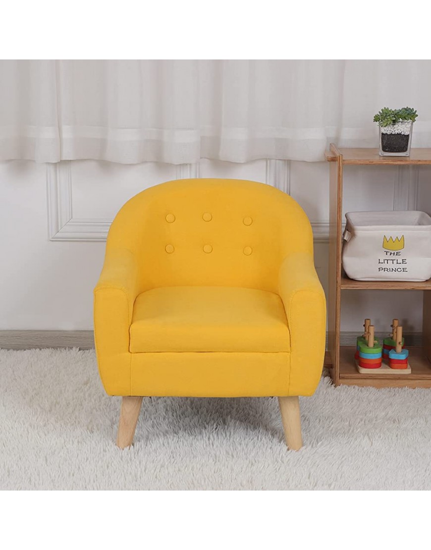 Kids Sofa Linen Fabric Kids Upholstered Chair Wood Frame Toddler Couch with Wooden Legs for Children Gift Yellow - B7KTY5QHT
