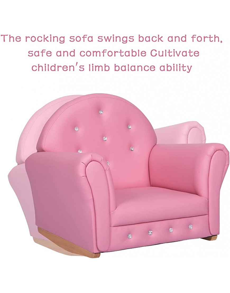 Kinsuite Children’s Sofa Rocking Chair Cute PU Soft Leather Sofa Crystal Embedded in The Sofa High-Back Armrests Suitable for Girls Kids Litter Princesses and Babies Pink - BIRZZ1KUO