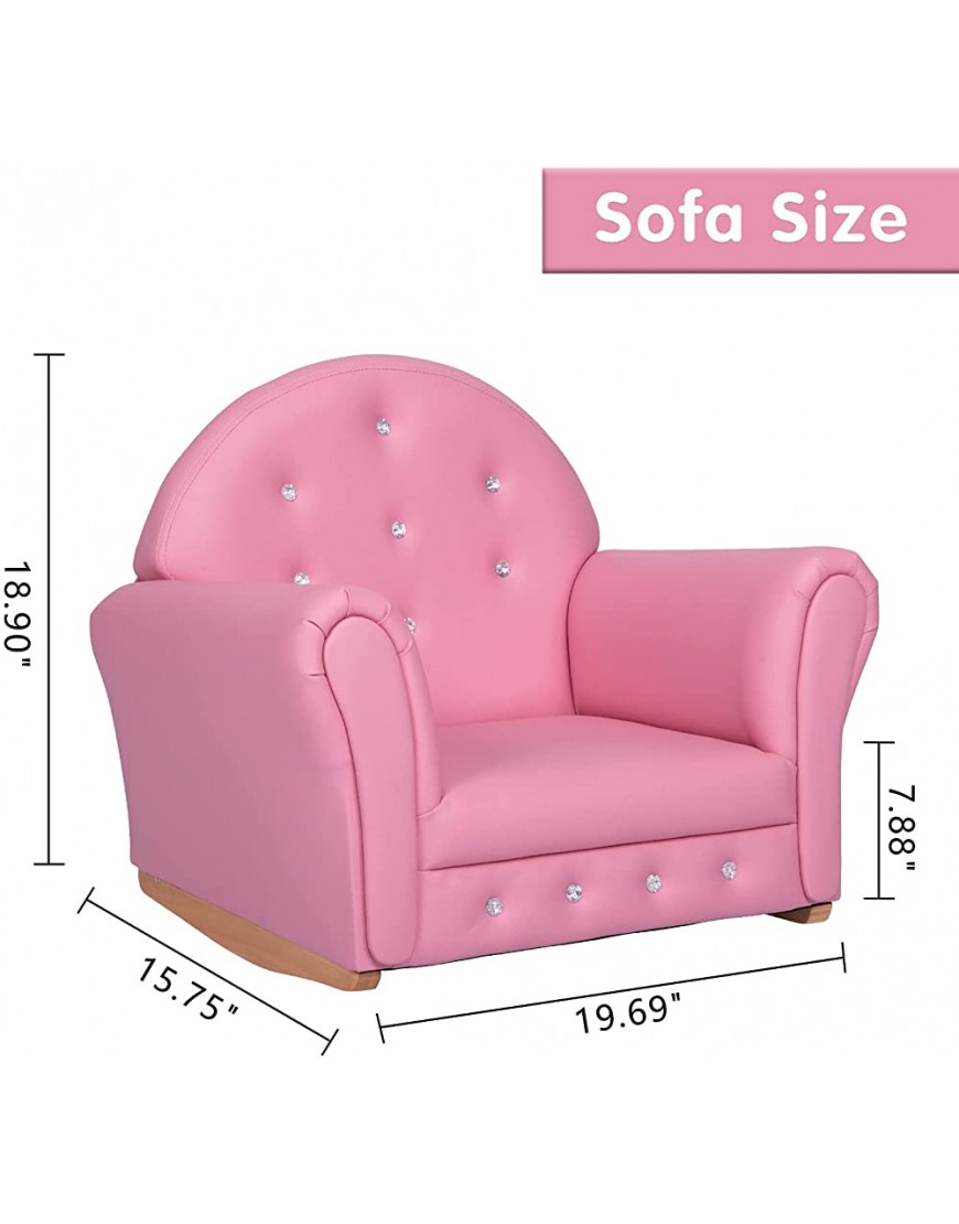 Kinsuite Children’s Sofa Rocking Chair Cute PU Soft Leather Sofa Crystal Embedded in The Sofa High-Back Armrests Suitable for Girls Kids Litter Princesses and Babies Pink - BIRZZ1KUO