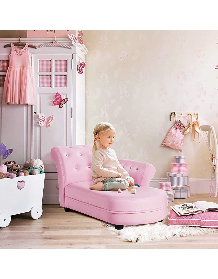 LDAILY Kids Sofa Princess Toddler Couch w PVC Leather & Embedded Crystal Pink Upholstered Children Chaise Lounge for Children's Room Kindergarten Living Room Children Chaise Lounge for Girls - B70V85YMT