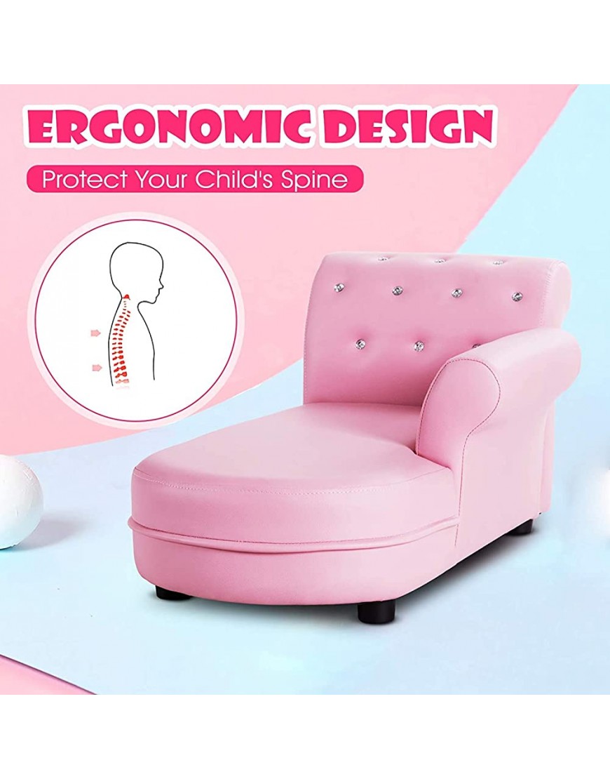 LDAILY Kids Sofa Princess Toddler Couch w PVC Leather & Embedded Crystal Pink Upholstered Children Chaise Lounge for Children's Room Kindergarten Living Room Children Chaise Lounge for Girls - B70V85YMT
