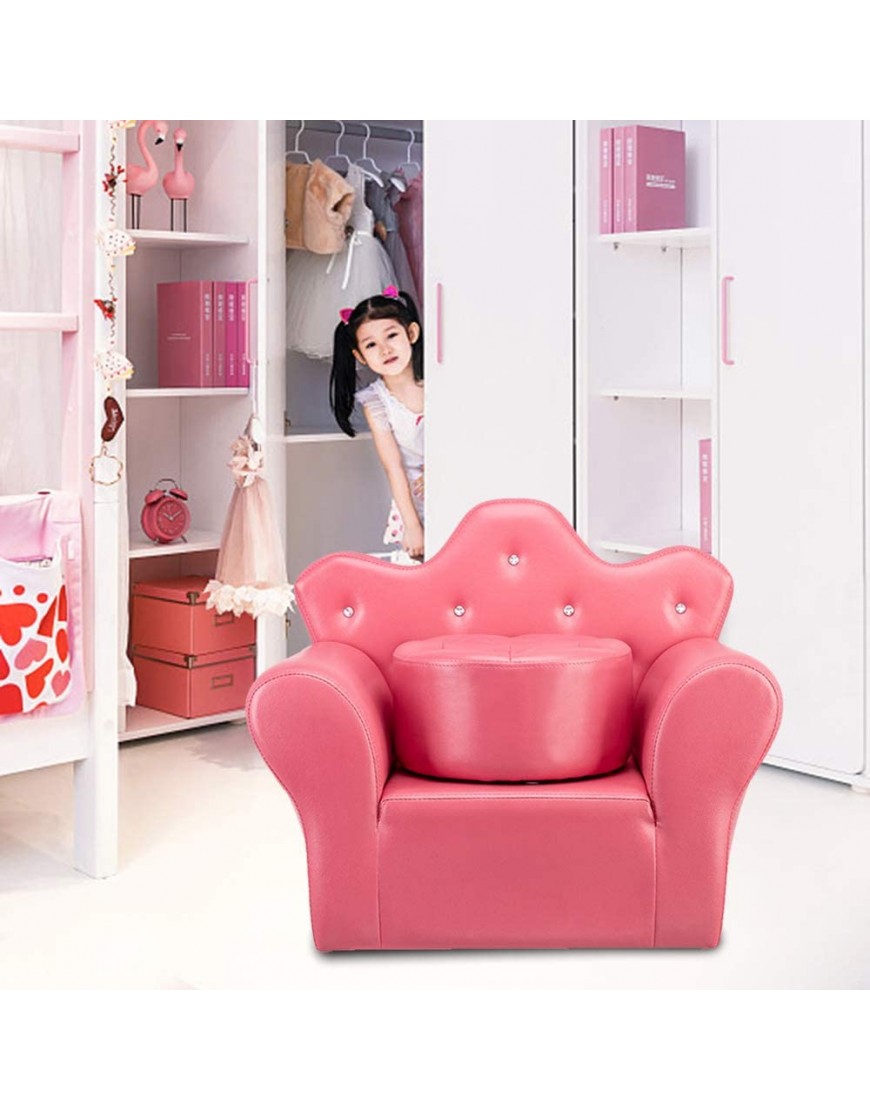 OIUT Kids Sofa PVC Leather Princess Sofa with Embedded Crystal Upholstered Children Armchair with Ottoman Gift for Toddlers Girls Rose Flower - BNG7EZIKJ