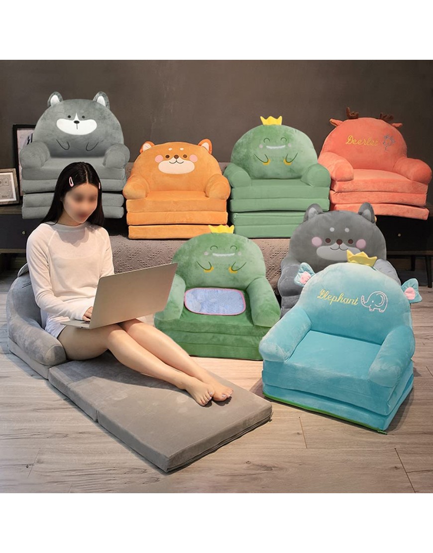Pearlead Plush Foldable Kids Sofa Backrest Chair Children's Flip Open Sofa Bed Kids Upholstered Chair Toddler Armchair Cute Shiba Inu Toddler Recliner for Living Room Bedroom Gray 4-Fold 62 inch - BP863OCPS