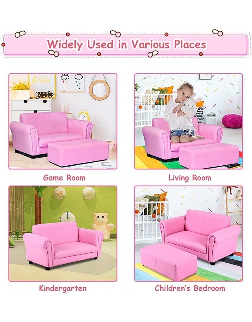 Pink Kids Sofa Armrest Chair Couch Lounge Children Birthday Gift w Ottoman - BDIEQ2X72