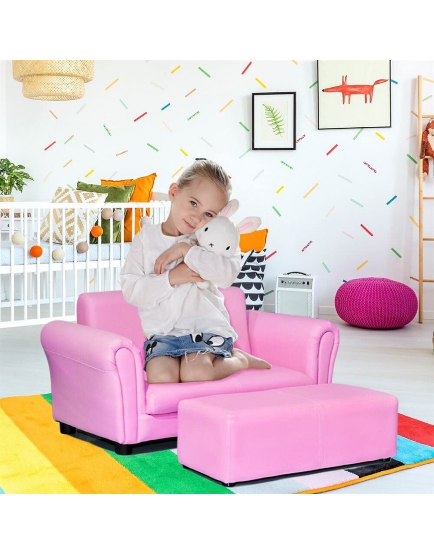 Pink Kids Sofa Armrest Chair Couch Lounge Children Birthday Gift w Ottoman - BDIEQ2X72