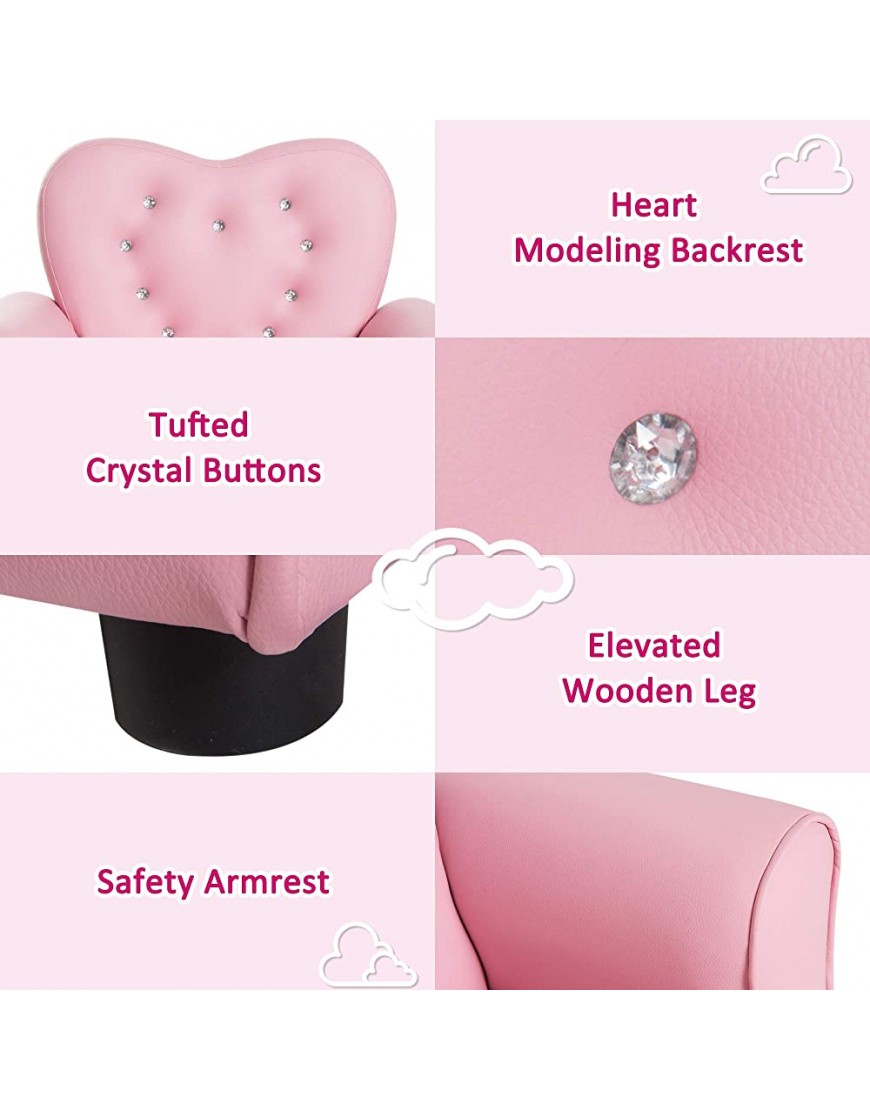 Qaba Kids Sofa Toddler Tufted Upholstered Sofa Chair Princess Couch Furniture with Diamond Decoration for Preschool Child Pink - BUOIG3N7P