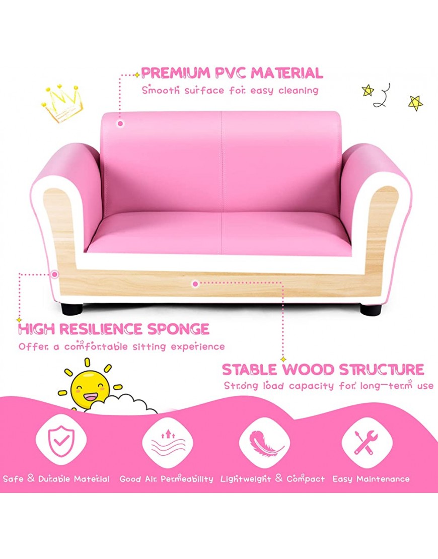RELAX4LIFE Kids Sofa Set with Ottoman Upholstered Couch and 2 Seat Armrest Chair Lounge for Boys & Girls Kids Room Decor Toddler Chair Pink - BO3KU3NVA